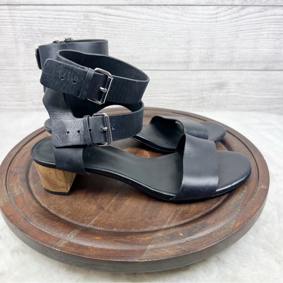 Vince Ria City Black Leather Sandals Heel Gladiator Buckles Revolve Size 7.5M - Picture 2 of 10